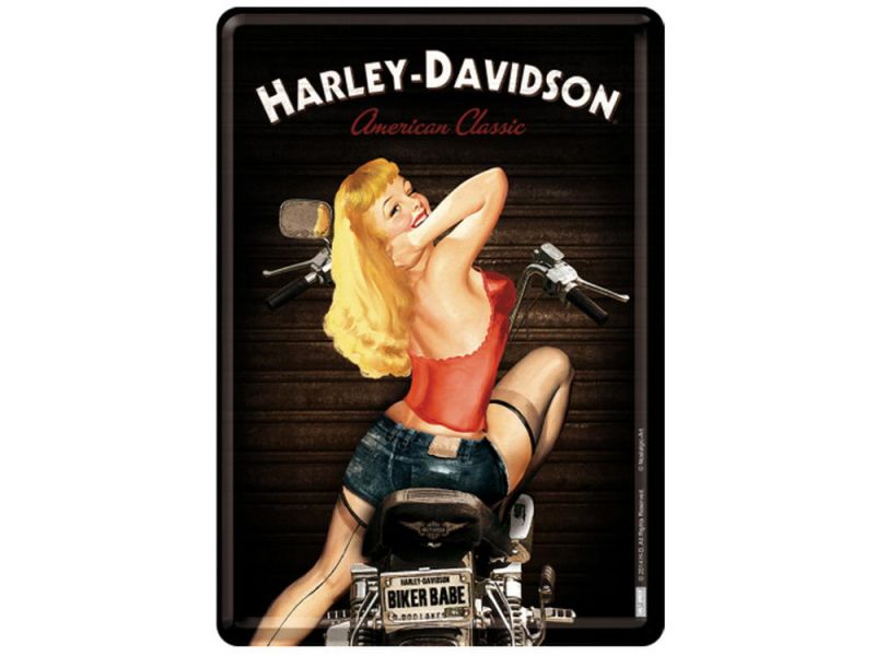 Nostalgic-Arts Harley Davidson Biker Babe Estaño Postal (10x14cm)