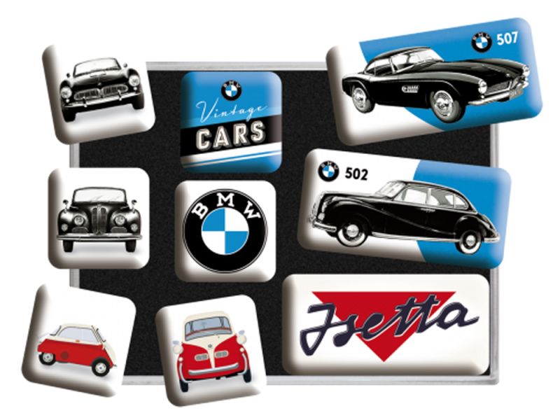 Nostalgic-Arts Juego de imanes de coches de época BMW (9 piezas)