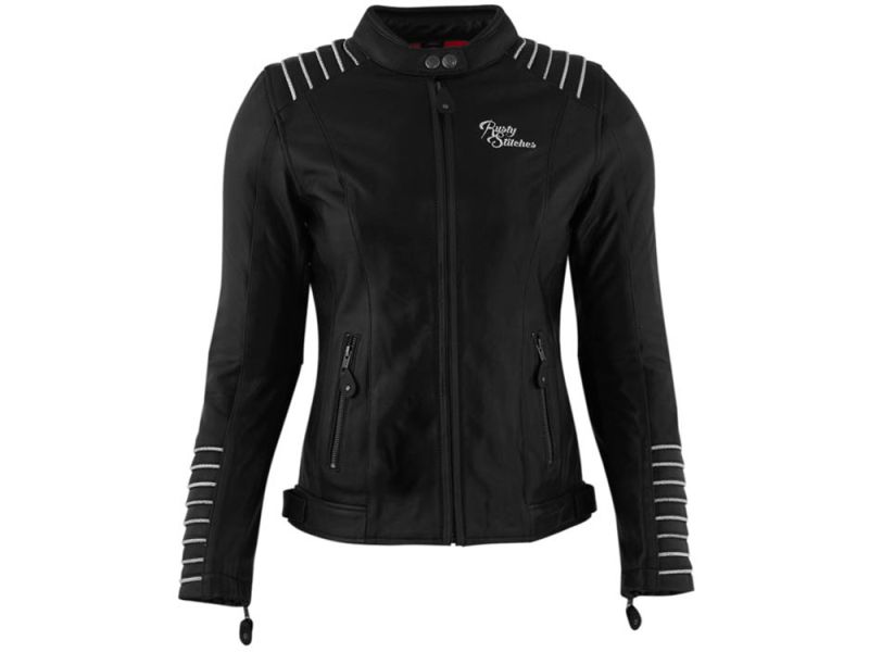 Chaqueta de cuero Rusty Stitches Amanda para señoras (negro / blanco)