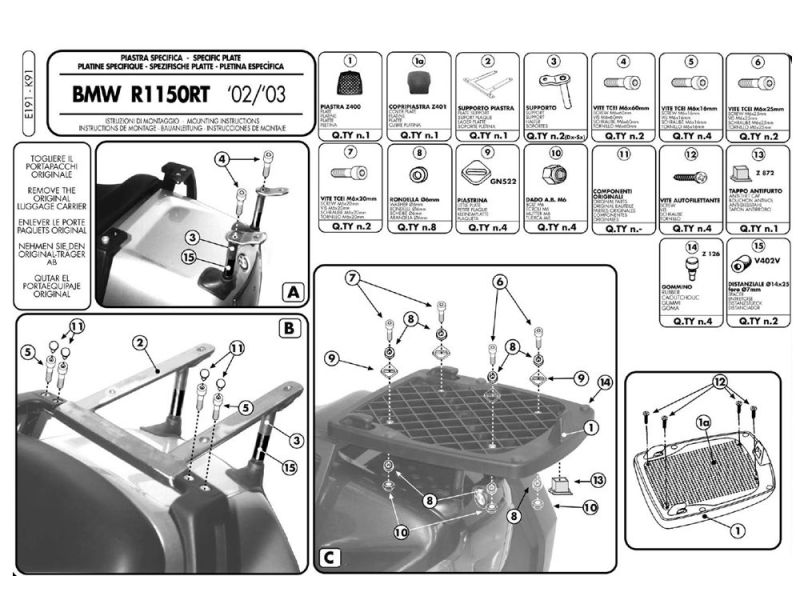 GIVI Monokey E placa de soporte BMW R 1150 RS / RT (2002-2005)