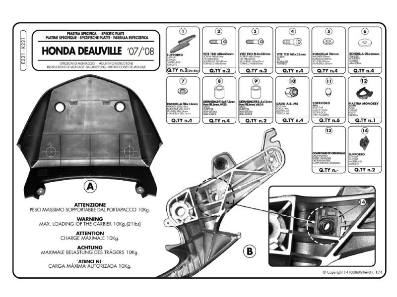 GIVI Placa soporte Monokey E Honda NT 700 V Deauville (2006-)