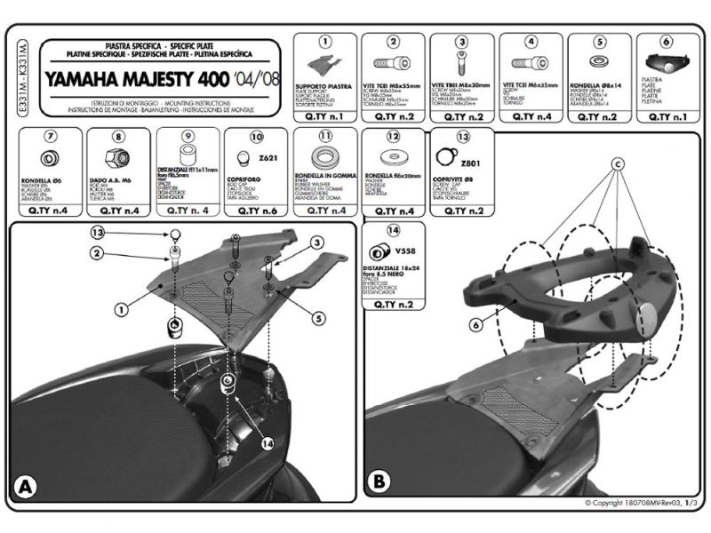 GIVI Placa de soporte Monolock E Yamaha Majesty 400 (2004-2012)