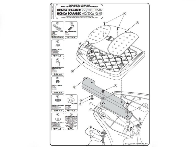 GIVI Kit de montaje E para baúles Monolock Aprilia Scarabeo 250 / 300 / 400 / 500 (2006-)