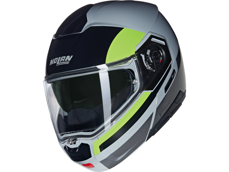 Nolan N90-3 N-Com Roboto 346 Motorradhelm (Grau/Schwarz/Gelb)