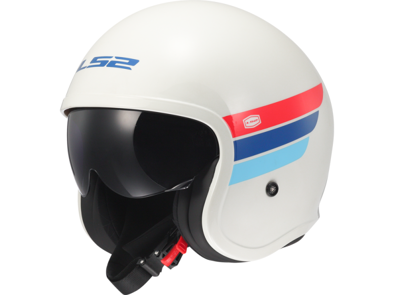 LS2 OF599 Spitfire II Retro Motorradhelm (Weiß/Blau/Rot)