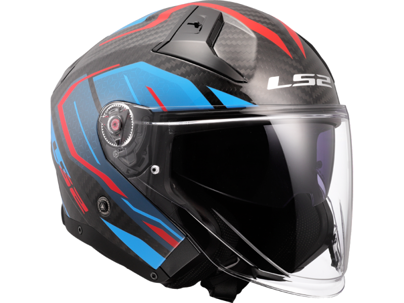 LS2 OF603 Infinity II Carbon Urus Motorradhelm (Blau/Rot/Carbon)