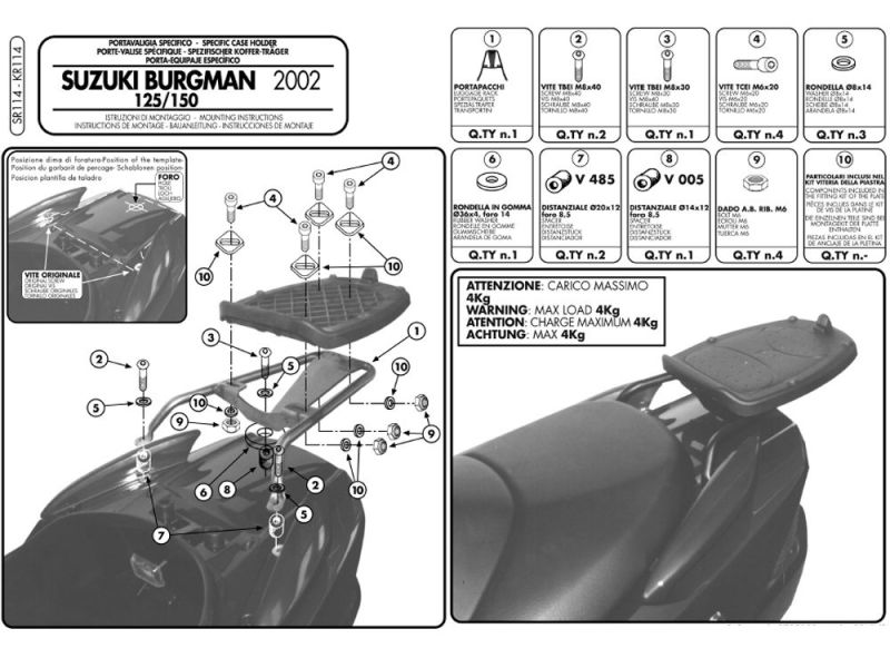 GIVI Monolock SR Portaequipajes Suzuki UH 125 / 150 Burgmann (2002-2006)