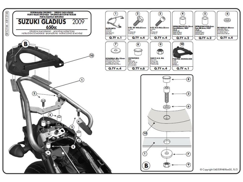 GIVI Monolock SR Portaequipajes Suzuki Gladius 650 (2009-)