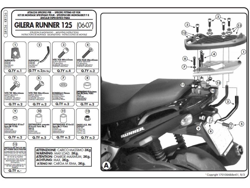 GIVI Monolock SR Portaequipajes Gilera Runner 50 / 125 / 200 (2006-)