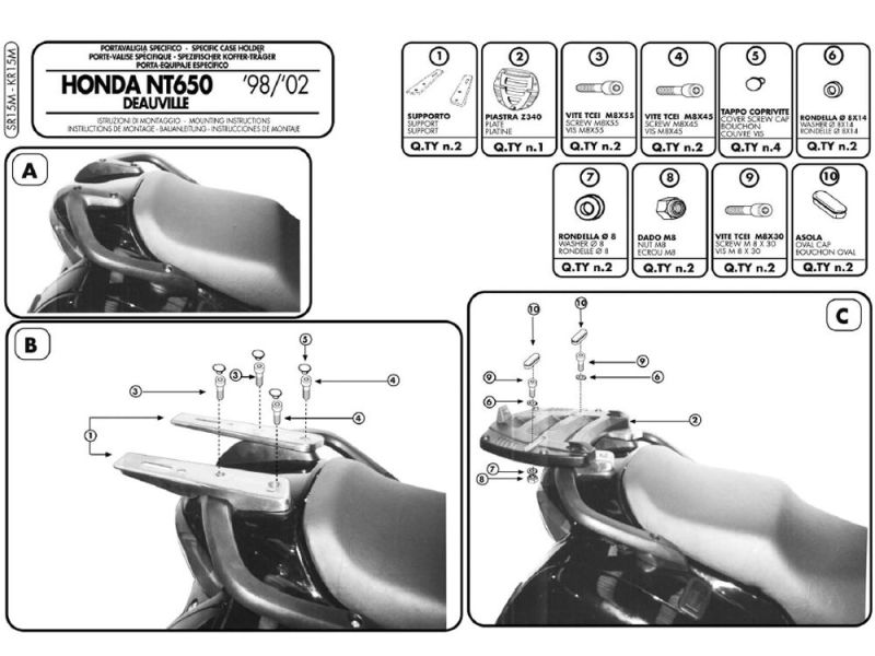 GIVI Monolock SR Portaequipajes Honda NT 650 Deauville (1998-2005)