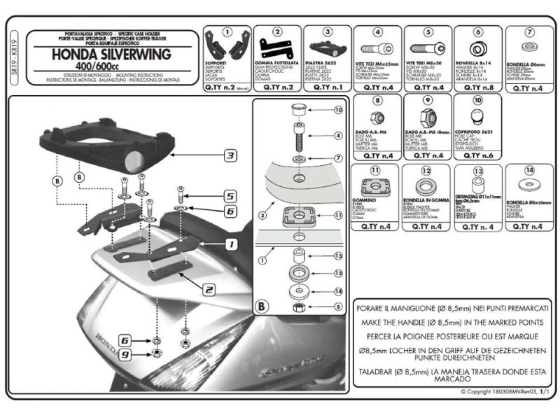 GIVI Monokey SR Portaequipajes Honda SW-T 400 / 600 (2009-) Silver Wing 400 / 600 (2001-2009)