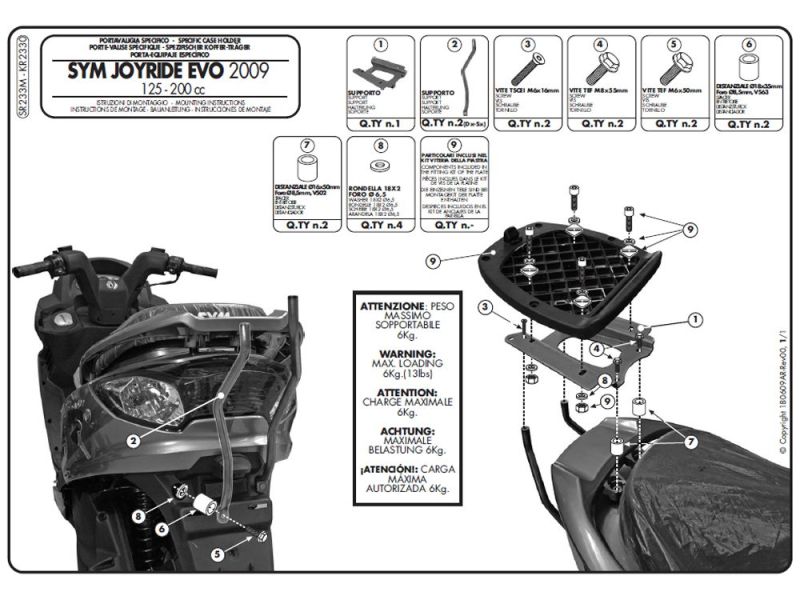 GIVI Monolock SR Portaequipajes SYM Joyride EVO 125 / 200 (2009-)