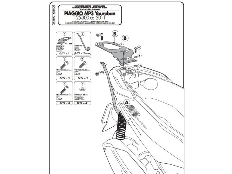 GIVI Monolock SR Portaequipajes Piaggio MP3 125 / 300 Yourban (2011-)